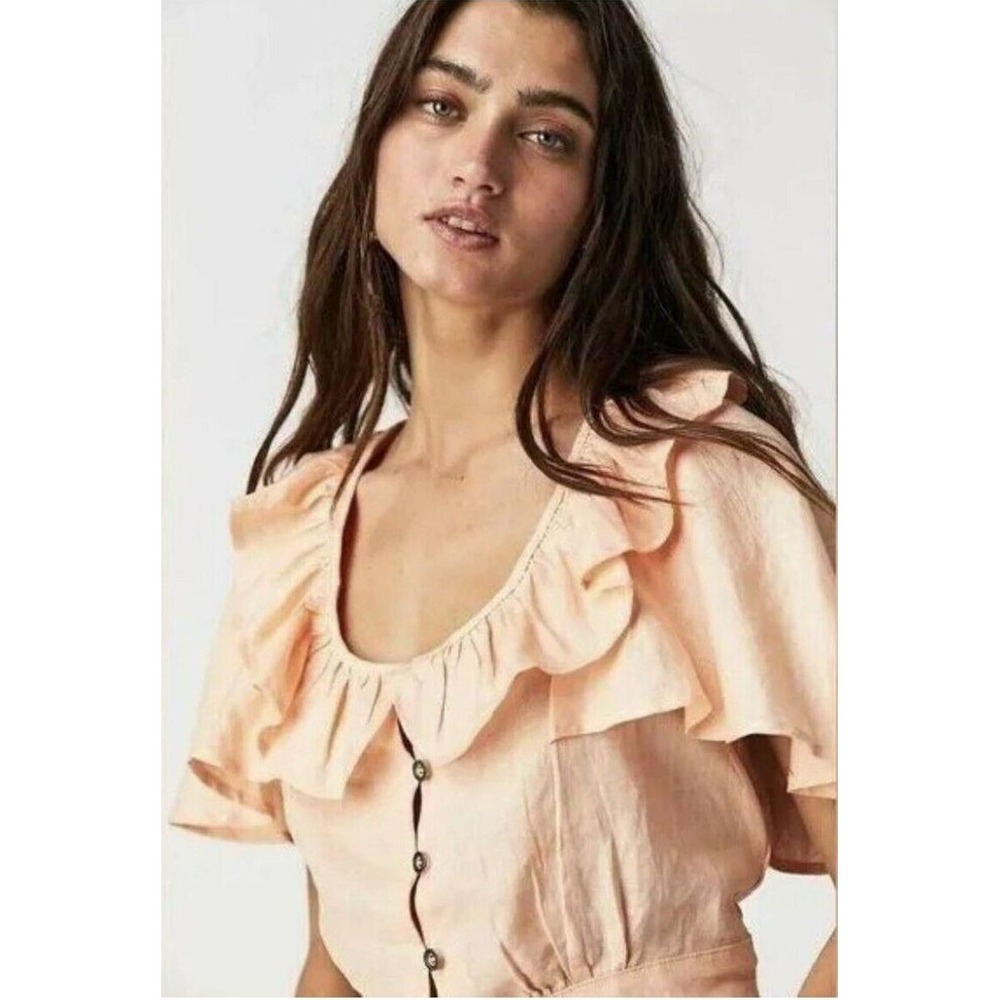 Free People top shirt blouse womens XS orange OB1707337 linen $128 ladies